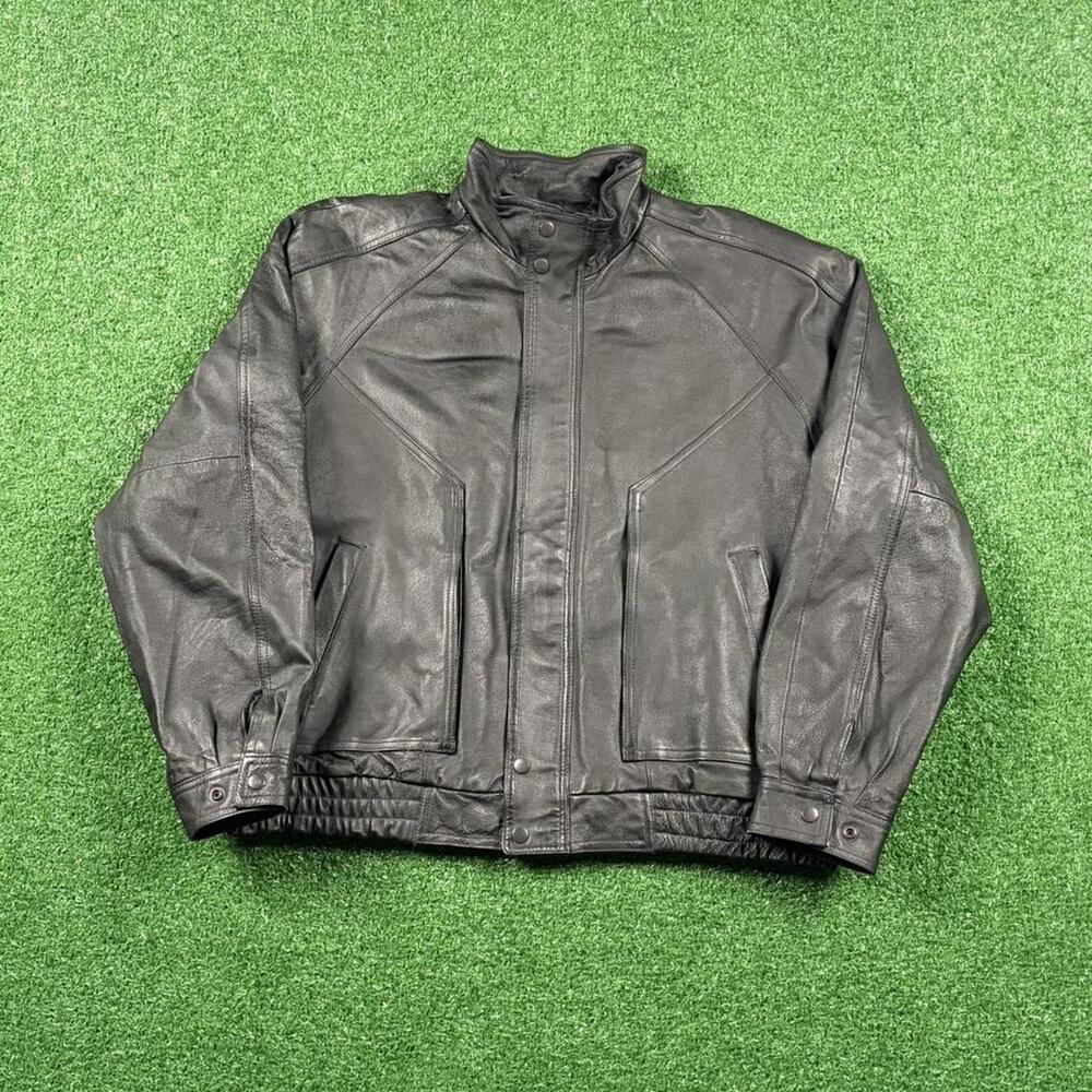 Vintage 90s John A Shford black leather bomber jacket